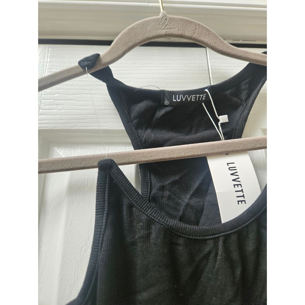 Luvvette Black Ribbed Racerback Tank Top XS New With Tags Cotton Blend - Picture 2 of 4